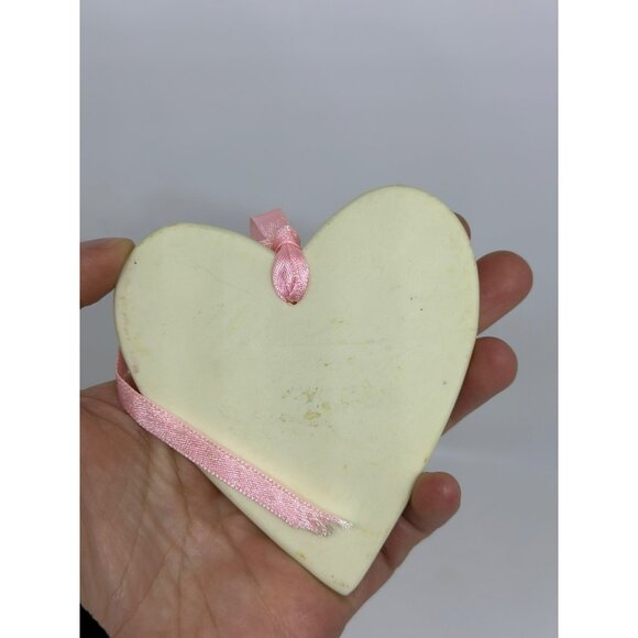 VTG Brown Bag Cookie Art Victorian Heart Stoneware Cookie Ornament Pink Ribbon - Picture 3 of 4